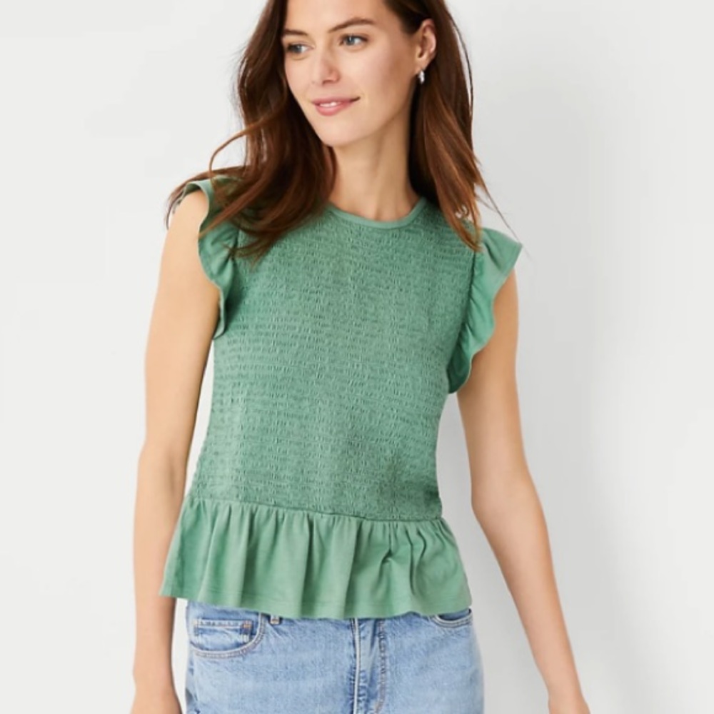 Smocked Ruffle Shoulder Peplum Tank